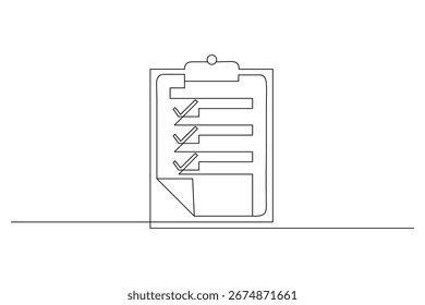 Área de transferência com lista de verificação desenho contínuo de uma linha e estilo minimalista