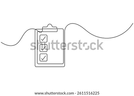 Clipboard with a checklist continuous one line drawing and minimalist style isolate outline vector icon