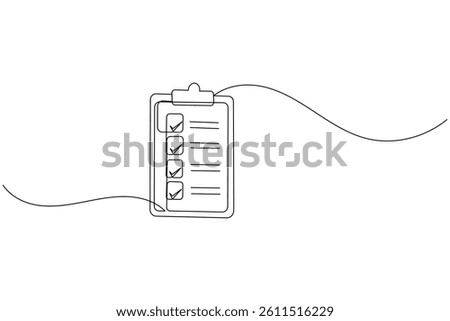 Clipboard with a checklist continuous one line drawing and minimalist style isolate outline vector icon