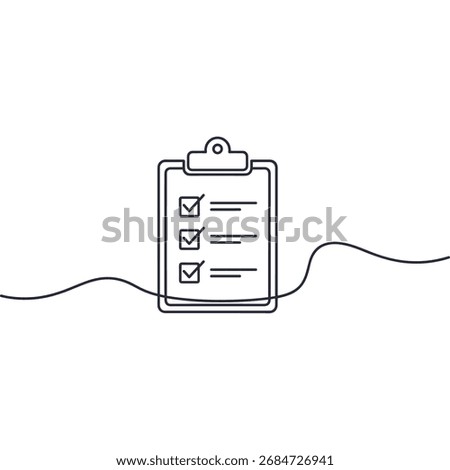 Clipboard with a Checklist Continuous One Line Drawing Vector. Task and To-Do List Vector Icon