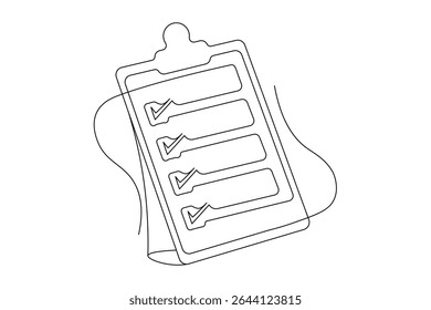 Clipboard with checklist Continuous single Line art Drawing Symbol of Productivity and Precision. vector
