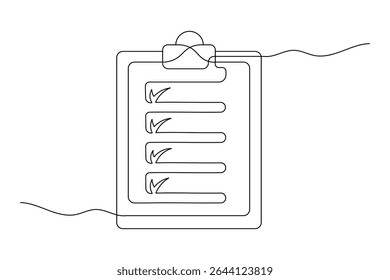 Clipboard with checklist Continuous single Line art Drawing Symbol of Productivity and Precision. vector