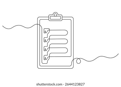 Clipboard with checklist Continuous single Line art Drawing Symbol of Productivity and Precision. vector