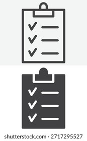 Portapapeles checklist conjunto de iconos de estilo diferente. Línea y contorno con versión de icono sólido, signo de Vector de trazo editable y símbolo. Icono de lista de comprobación de Portapapeles para tareas y planificación.