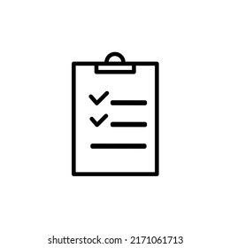 Clipboard or checklist document line vector icon for website or app and logo on white background. Sing pictogram for menu in liner thin design. Pixel prefect