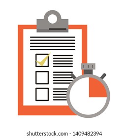 Clipboard checklist document and timer symbol vector illustration graphic design