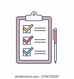 A clipboard with a checklist featuring checkmarks and a pen resting on top.