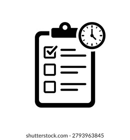 A clipboard checklist featuring a clock icon to signify time-managed tasks and schedule completion