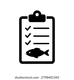 Clipboard with a checklist and a fish symbol representing a fishing report or marine survey useful for documentation and data collection