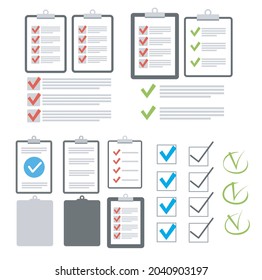 Diseño plano de la lista de verificación del portapapeles. Comprobar ilustración vectorial de lista