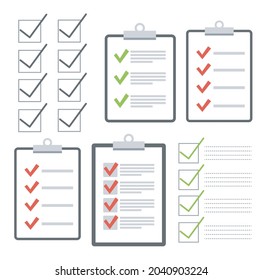 Diseño plano de la lista de verificación del portapapeles. Comprobar ilustración vectorial de lista