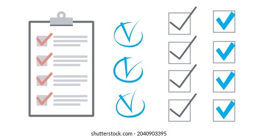 Diseño plano de la lista de verificación del portapapeles. Comprobar ilustración vectorial de lista