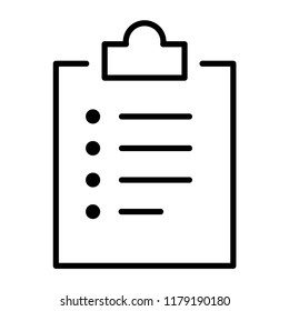 Clipboard with a checklist. Flat icon for apps and websites. Thin line icon isolated on white background.