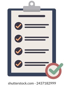 Zwischenablage mit flachem Checklisten-Symbol auf weißem Hintergrund.