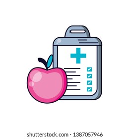 clipboard checklist with fruit apple