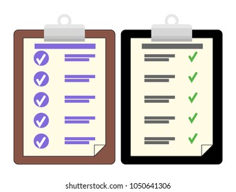 Clipboard with checklist with green check marks. Businessman filling control list on notepad. Concept of Survey, quiz, to-do list or agreement. Vector illustration in flat style.