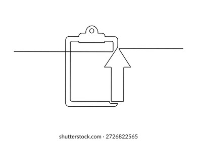 Zwischenablage Checkliste Wachstum Pfeil Fortschritt eine Zeile Kunst minimalistische Aufgabenliste kontinuierliche Linie Illustration Vektorgrafik