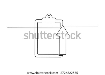 Clipboard checklist growth arrow progress one line art minimalist task list continuous line illustration vector outline