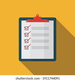 Clipboard with checklist icon. Agreement document sign. Feedback list symbol. Survey checklist form. Colorful icon in circle button. Poll interview or survey feedback vector.