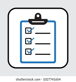 Clipboard or checklist icon. Blue and black colors. Vector illustration