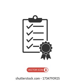 Clipboard Checklist icon. Certificate icon. quality Achievement badge. Tasks icon. Vector illustration.