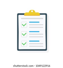 Clipboard with checklist icon. Checklist complete tasks, to-do list, survey, exam concepts. Best quality. Flat illustration of clipboard with checklist icon for web. Vector