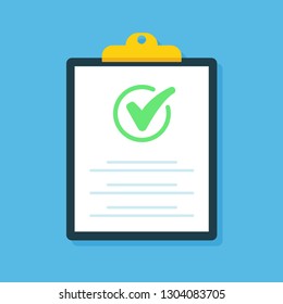 Clipboard with checklist icon. Checklist complete tasks, to-do list, survey, exam concepts. Best quality. Flat illustration of clipboard with checklist icon for web. Vector