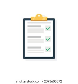 Clipboard with checklist icon. Checklist complete tasks, to-do list, survey, exam concepts. Best quality. Flat illustration of clipboard with checklist icon for web. Vector icon.