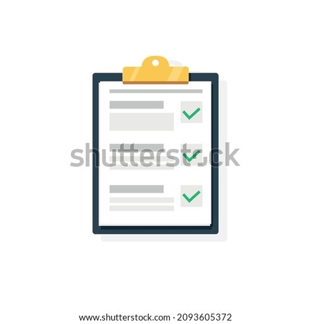 Clipboard with checklist icon. Checklist complete tasks, to-do list, survey, exam concepts. Best quality. Flat illustration of clipboard with checklist icon for web. Vector icon.
