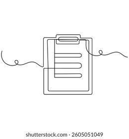 Clipboard with checklist icon  continuous one line drawing of outline vector illustration