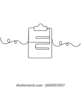 Clipboard with checklist icon  continuous one line drawing of outline vector illustration