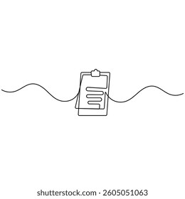 Clipboard with checklist icon  continuous one line drawing of outline vector illustration