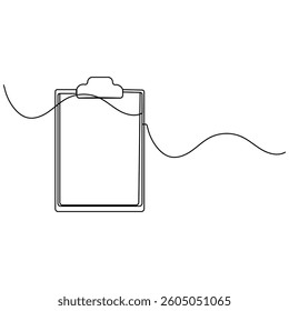 Clipboard with checklist icon  continuous one line drawing of outline vector illustration