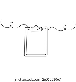 Clipboard with checklist icon  continuous one line drawing of outline vector illustration