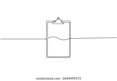 Área de transferência com ícone de lista de verificação desenho contínuo de uma linha da ilustração vetorial de contorno, arte de linha única da marca de verificação, Área de transferência com lista de verificação. Desenho contínuo da linha um.