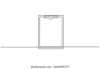 Área de transferência com ícone de lista de verificação desenho contínuo de uma linha da ilustração vetorial de contorno, arte de linha única da marca de verificação, Área de transferência com lista de verificação. Desenho contínuo da linha um.