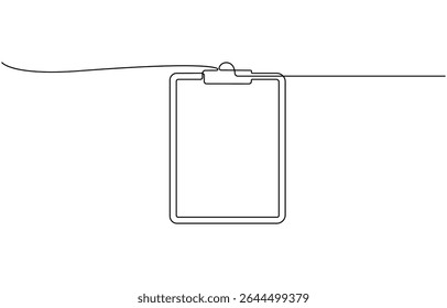 Área de transferência com ícone de lista de verificação desenho contínuo de uma linha da ilustração vetorial de contorno, arte de linha única da marca de verificação, Área de transferência com lista de verificação. Desenho contínuo da linha um.