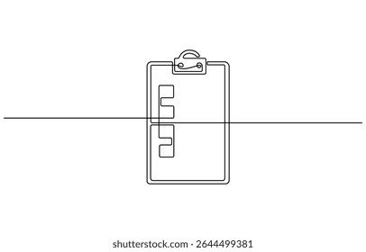 Clipboard with checklist icon continuous one line drawing of outline vector illustration, Single line art of check mark, Clipboard with checklist. Continuous line one drawing.