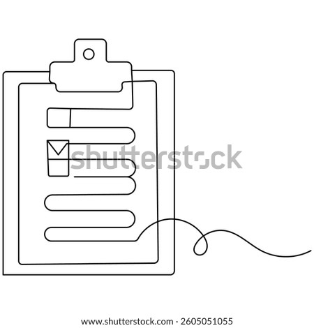 Clipboard with checklist icon  continuous one line drawing of outline vector illustration