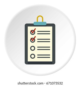 Clipboard with checklist icon in flat circle isolated vector illustration for web