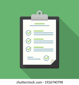 Clipboard with checklist icon in a flat design with long shadow