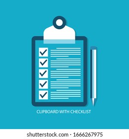 Clipboard with checklist icon. Flat illustration 