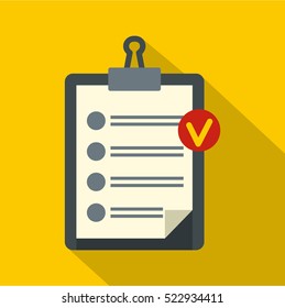 Clipboard with checklist icon. Flat illustration of clipboard with checklist vector icon for web isolated on yellow background