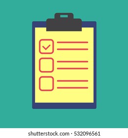 Clipboard with checklist icon. Flat illustration of clipboard with checklist vector icon for web isolated on green background