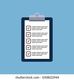 Clipboard with checklist icon. Flat style vector illustration