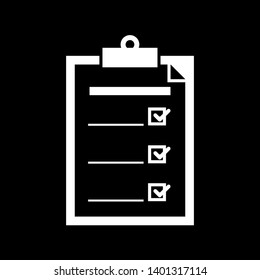 Clipboard with checklist icon. Flat style design of clipboard with checklist icon suitable for web isolated on black background