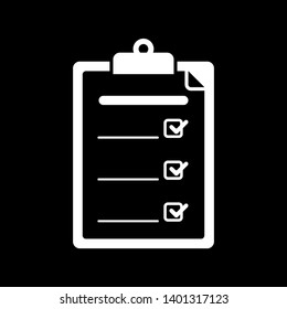 Clipboard with checklist icon. Flat style design of clipboard with checklist icon suitable for web isolated on black background