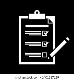 Clipboard with checklist icon. Flat style design of clipboard with checklist icon suitable for web isolated on black background