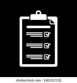 Clipboard with checklist icon. Flat style design of clipboard with checklist icon suitable for web isolated on black background