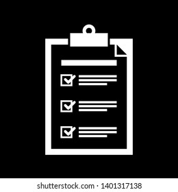 Clipboard with checklist icon. Flat style design of clipboard with checklist icon suitable for web isolated on black background